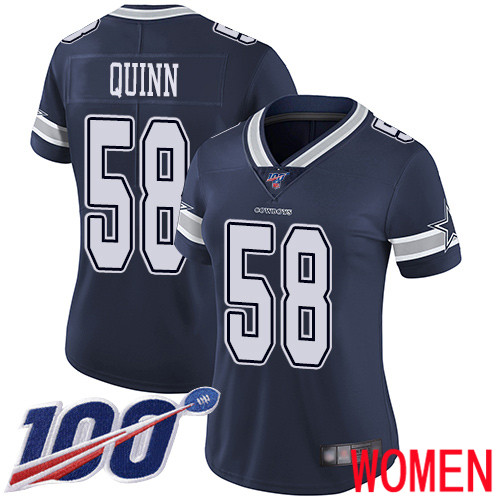 Women Dallas Cowboys Limited Navy Blue Robert Quinn Home 58 100th Season Vapor Untouchable NFL Jersey